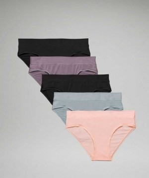 Lululemon UnderEase Mid-Rise Bikini 5 Pack Kadın İç Giyim Siyah Siyah Lavanta Mavi Pembe | OHJTBP-745
