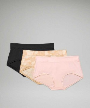 Lululemon UnderEase Mid-Rise Boyshort 3 Pack Kadın İç Giyim Camo Pembe Siyah | SJDWEA-534