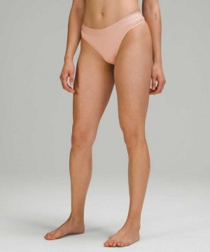 Lululemon UnderEase Mid-Rise Thong Kadın İç Giyim Misty Shell | QFCSDW-453