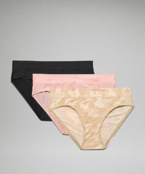 Lululemon UnderEase Mid Rise Bikini 3 Pack Kadın İç Giyim Camo Pembe Siyah | TXGQAC-390