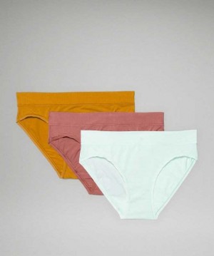 Lululemon UnderEase Mid Rise Bikini 3 Pack Kadın İç Giyim Altın | ZDSKHT-201