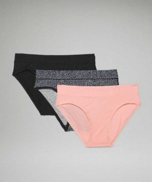Lululemon UnderEase Mid Rise Bikini 3 Pack Kadın İç Giyim Siyah Pembe Siyah | EKGNIL-372