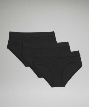 Lululemon UnderEase Mid Rise Hipster 3 Pack Kadın İç Giyim Siyah | KAEQPX-278
