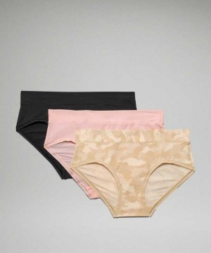 Lululemon UnderEase Mid Rise Hipster 3 Pack Kadın İç Giyim Camo Pembe Siyah | OLWPUI-541