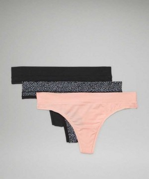 Lululemon UnderEase Mid Rise Thong 3 Pack Kadın İç Giyim Siyah Pembe Siyah | AZJTVO-230