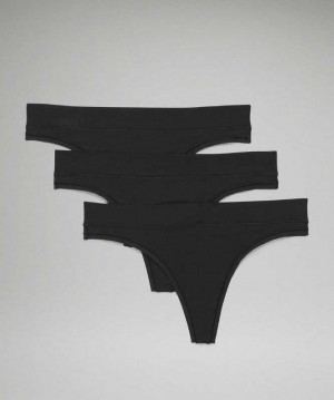 Lululemon UnderEase Mid Rise Thong 3 Pack Kadın İç Giyim Siyah | UECMIY-348
