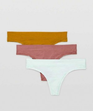Lululemon UnderEase Mid Rise Thong 3 Pack Kadın İç Giyim Altın | XCLMKQ-678