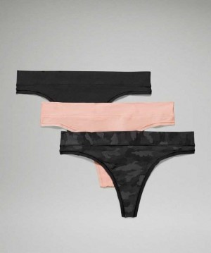 Lululemon UnderEase Thong 3 Pack Kadın İç Giyim Camo Koyu Pembe Siyah | LAFROX-095