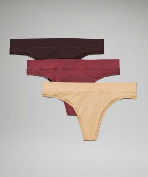 Lululemon UnderEase Thong 3 Pack Kadın İç Giyim Mulled Wine / Pecan Tan / French Press | VSUXDZ-345