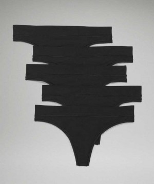 Lululemon UnderEase Thong 5P Kadın İç Giyim Siyah | AFUQMZ-402