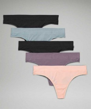 Lululemon UnderEase Thong 5P Kadın İç Giyim Siyah Siyah Lavanta Mavi Pembe | ZVISGB-918