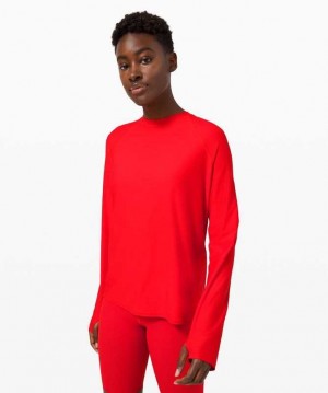 Lululemon Waterside Relaxed UVP Long-Sleeve Kadın Mayo Kırmızı | DCIWJY-032