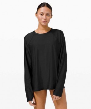 Lululemon Waterside Relaxed UVP Long-Sleeve Kadın Mayo Siyah | EJTWZG-951