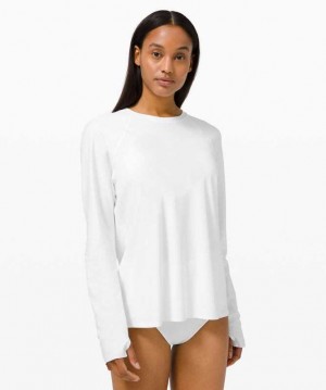 Lululemon Waterside Relaxed UVP Long-Sleeve Kadın Mayo Beyaz | ENJSHD-042