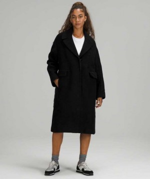 Lululemon Wool Long Coat Kadın Mont Siyah | ZOPRQK-923