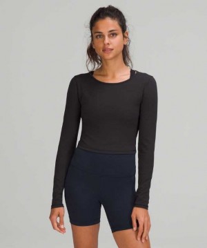 Lululemon Wunder Train Cropped Long Sleeve Shirt Kadın Üstler Siyah | RMBVWQ-394