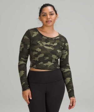 Lululemon Wunder Train Cropped Long Sleeve Shirt Kadın Üstler Camo Zeytin Yeşili | GXARLT-364