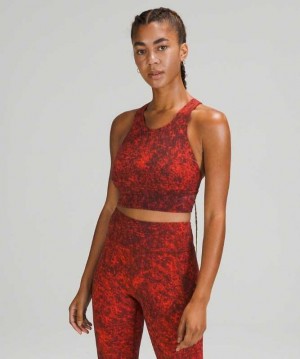 Lululemon Wunder Train Long-Line Kadın Spor Sütyeni Açık Mavi Baskılı Kırmızı Siyah | HDVPNB-498
